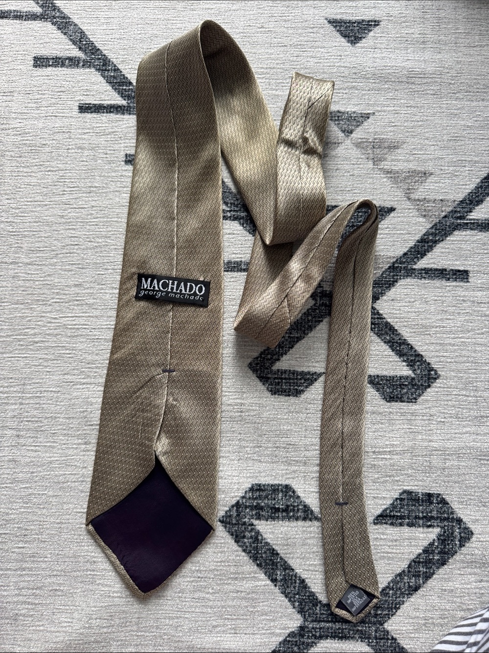 Machado George Machado Beige Geometric Silk Tie 3.75” Classic Mens Necktie